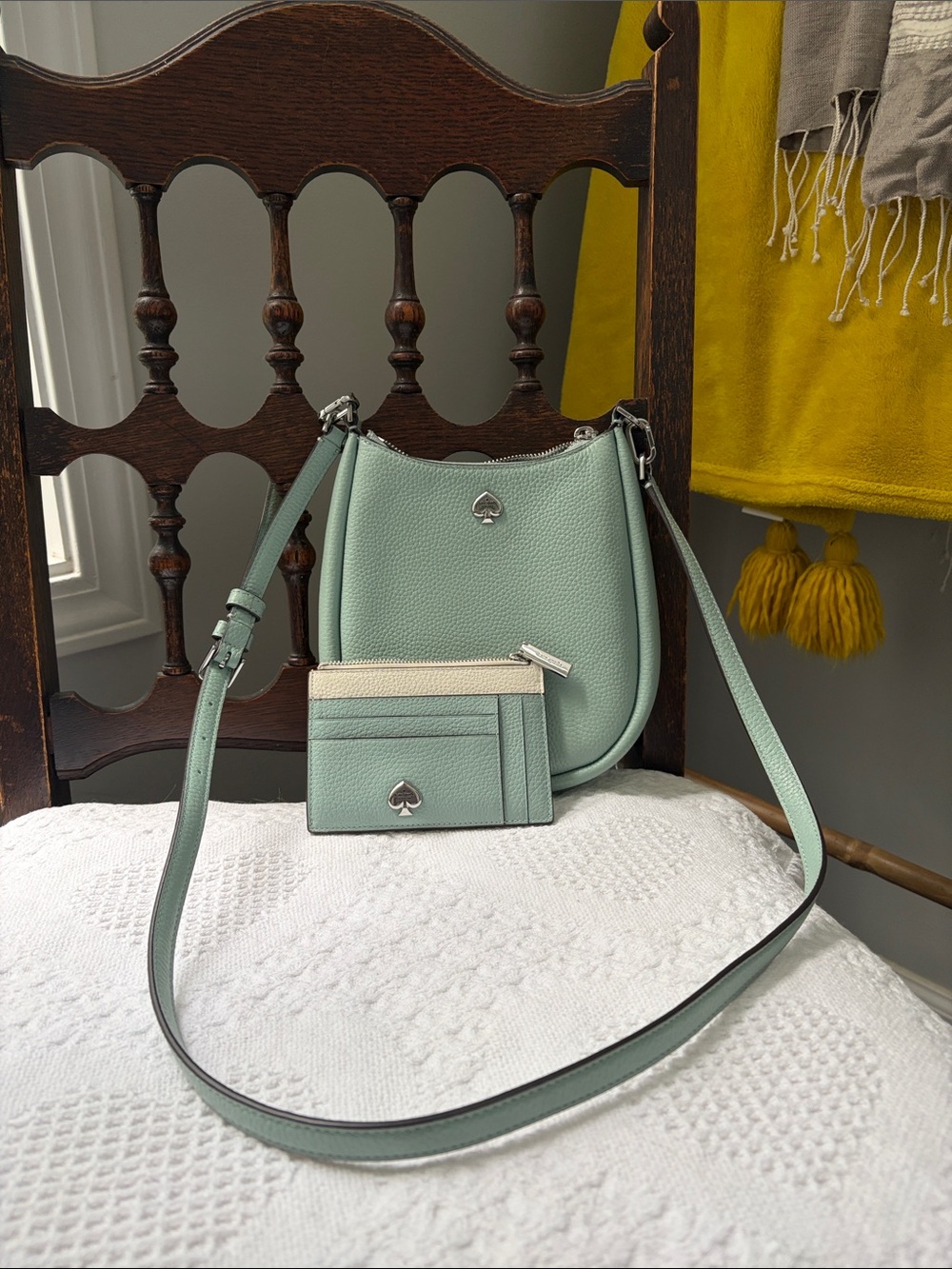 kate spade Kayla Aventurine pebble leather crossbody with Kayla card holder
